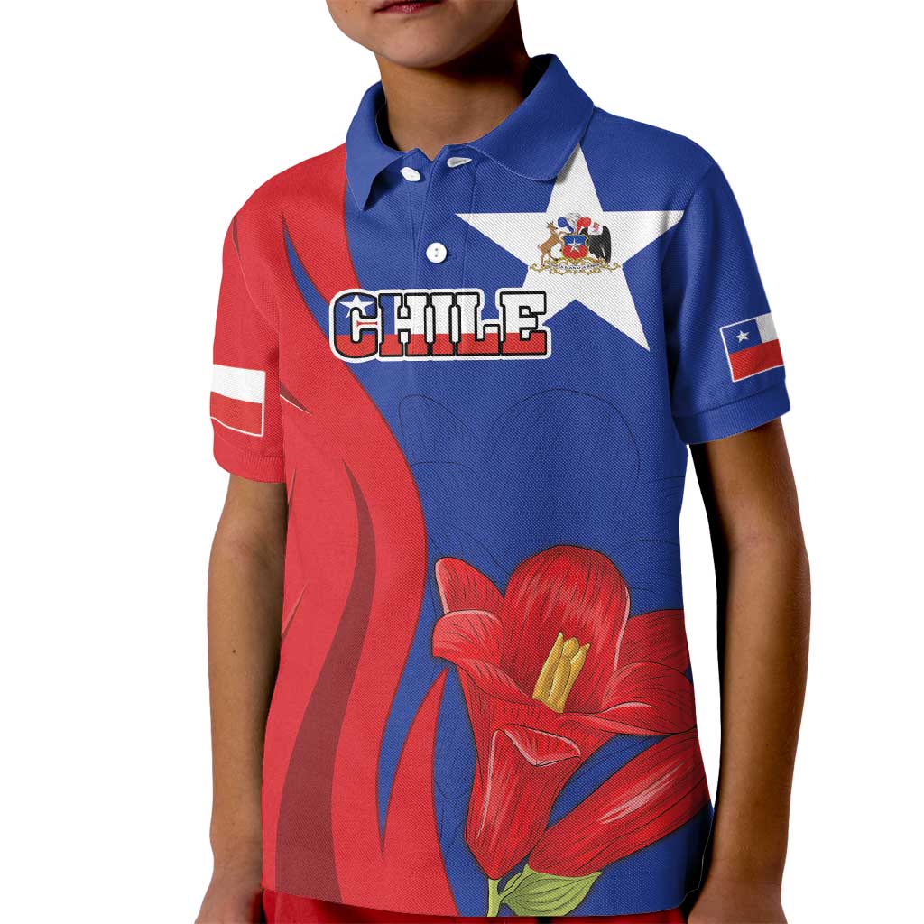 Custom Chile Independence Day Kid Polo Shirt Lapageria Flower With Coat Of Arms - Wonder Print Shop