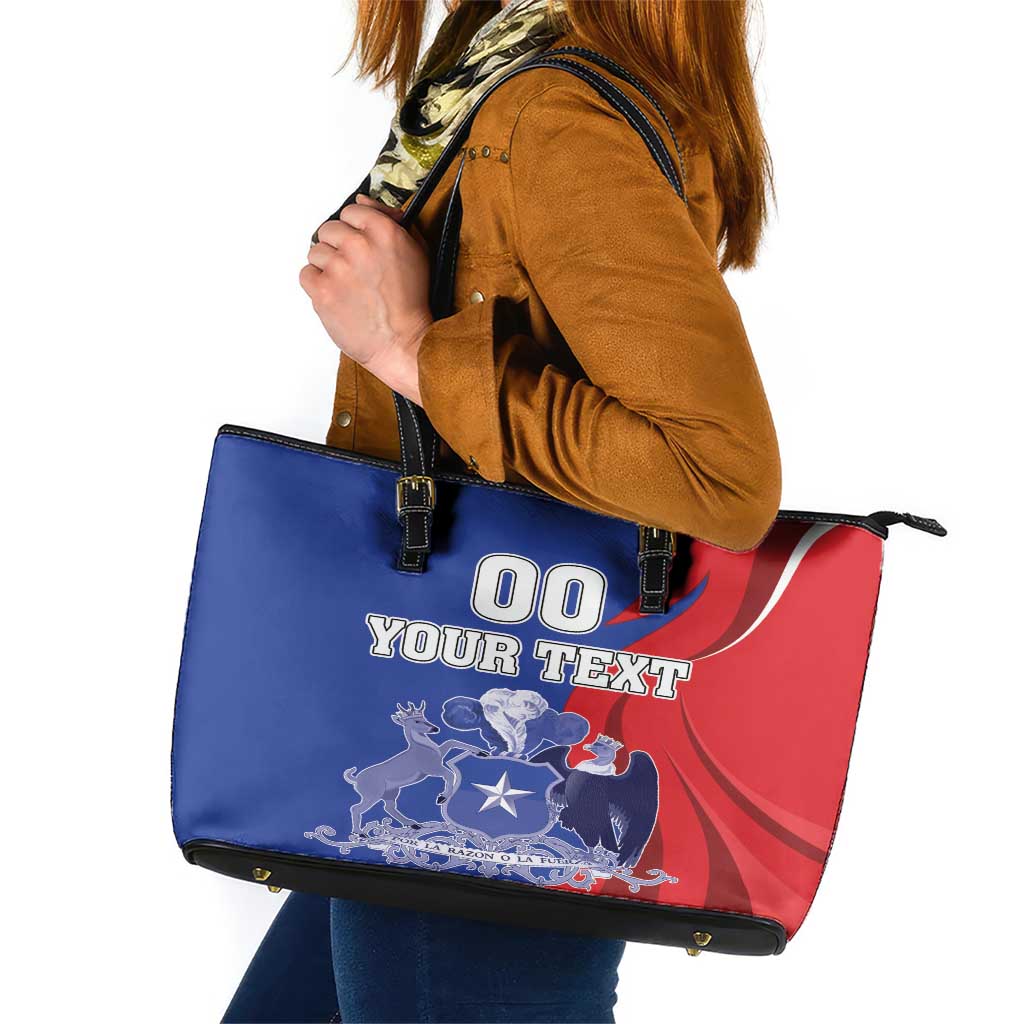 Custom Chile Independence Day Leather Tote Bag Lapageria Flower With Coat Of Arms - Wonder Print Shop