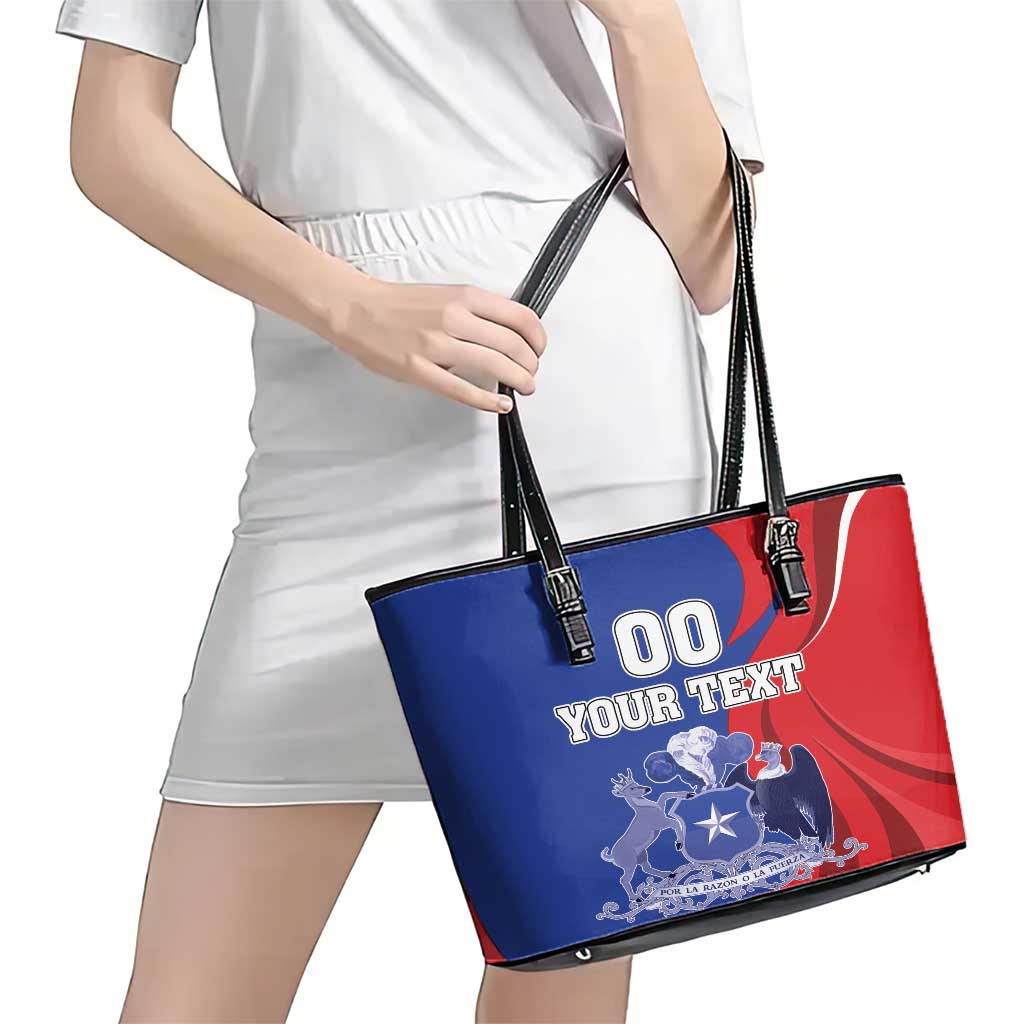 Custom Chile Independence Day Leather Tote Bag Lapageria Flower With Coat Of Arms - Wonder Print Shop