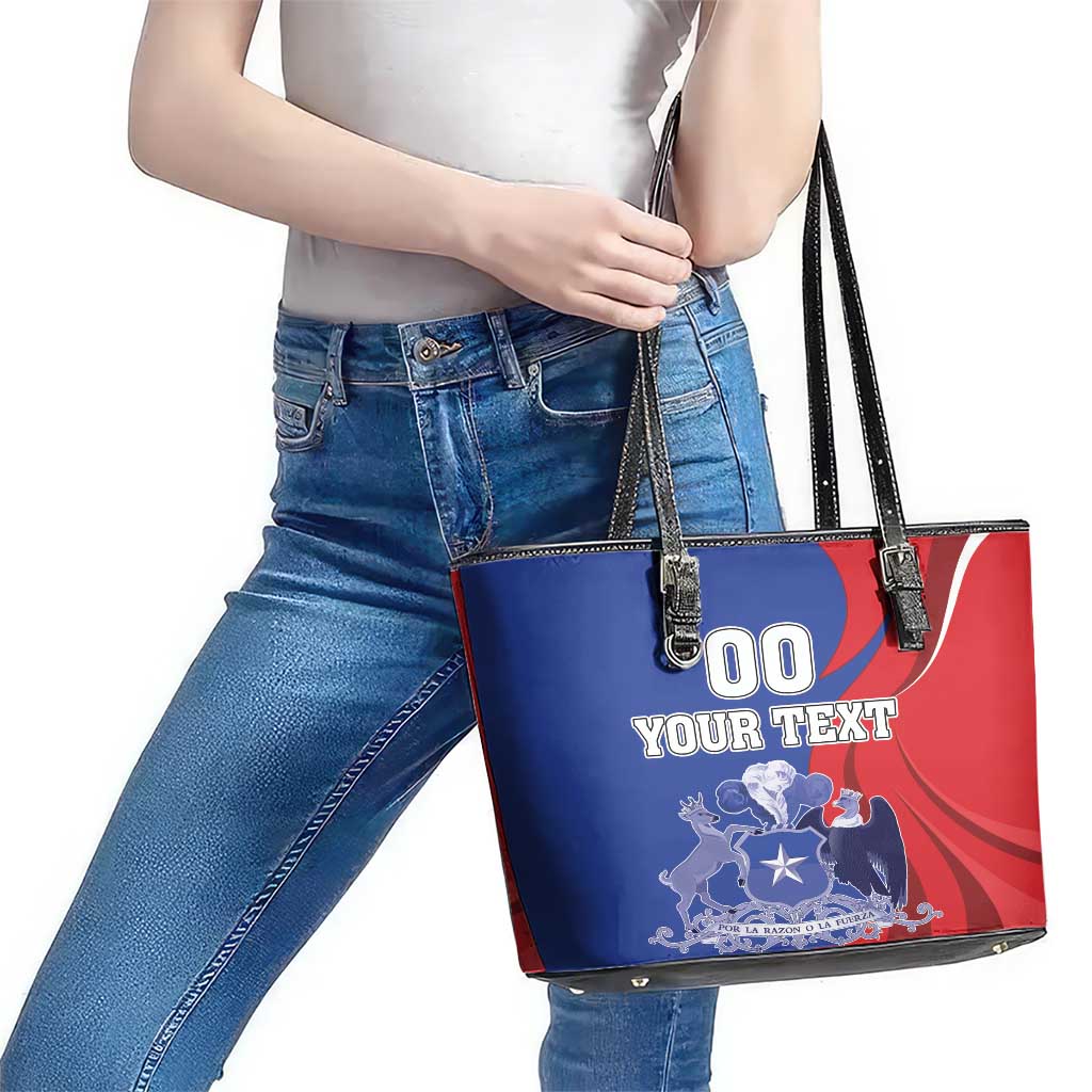 Custom Chile Independence Day Leather Tote Bag Lapageria Flower With Coat Of Arms - Wonder Print Shop