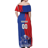 Custom Chile Independence Day Off Shoulder Maxi Dress Lapageria Flower With Coat Of Arms - Wonder Print Shop