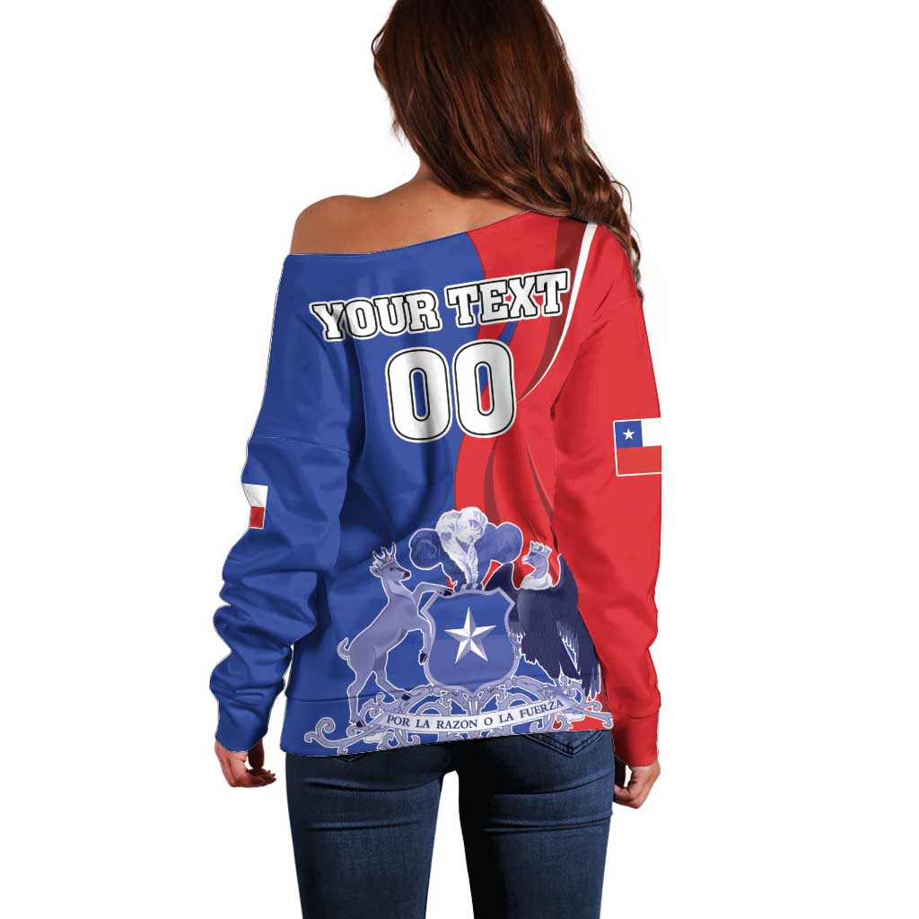 Custom Chile Independence Day Off Shoulder Sweater Lapageria Flower With Coat Of Arms - Wonder Print Shop
