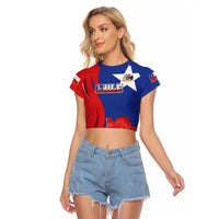 Custom Chile Independence Day Raglan Cropped T Shirt Lapageria Flower With Coat Of Arms - Wonder Print Shop