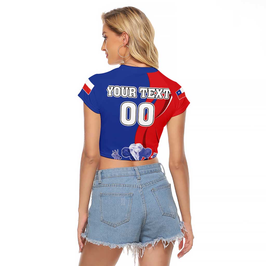 Custom Chile Independence Day Raglan Cropped T Shirt Lapageria Flower With Coat Of Arms - Wonder Print Shop