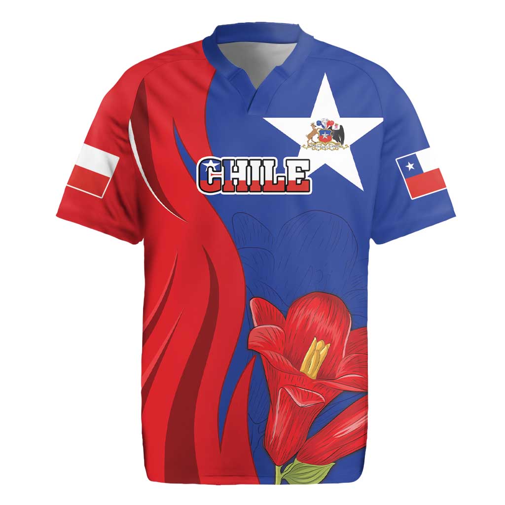 Custom Chile Independence Day Rugby Jersey Lapageria Flower With Coat Of Arms - Wonder Print Shop