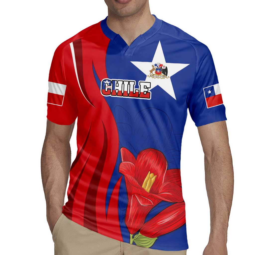 Custom Chile Independence Day Rugby Jersey Lapageria Flower With Coat Of Arms - Wonder Print Shop