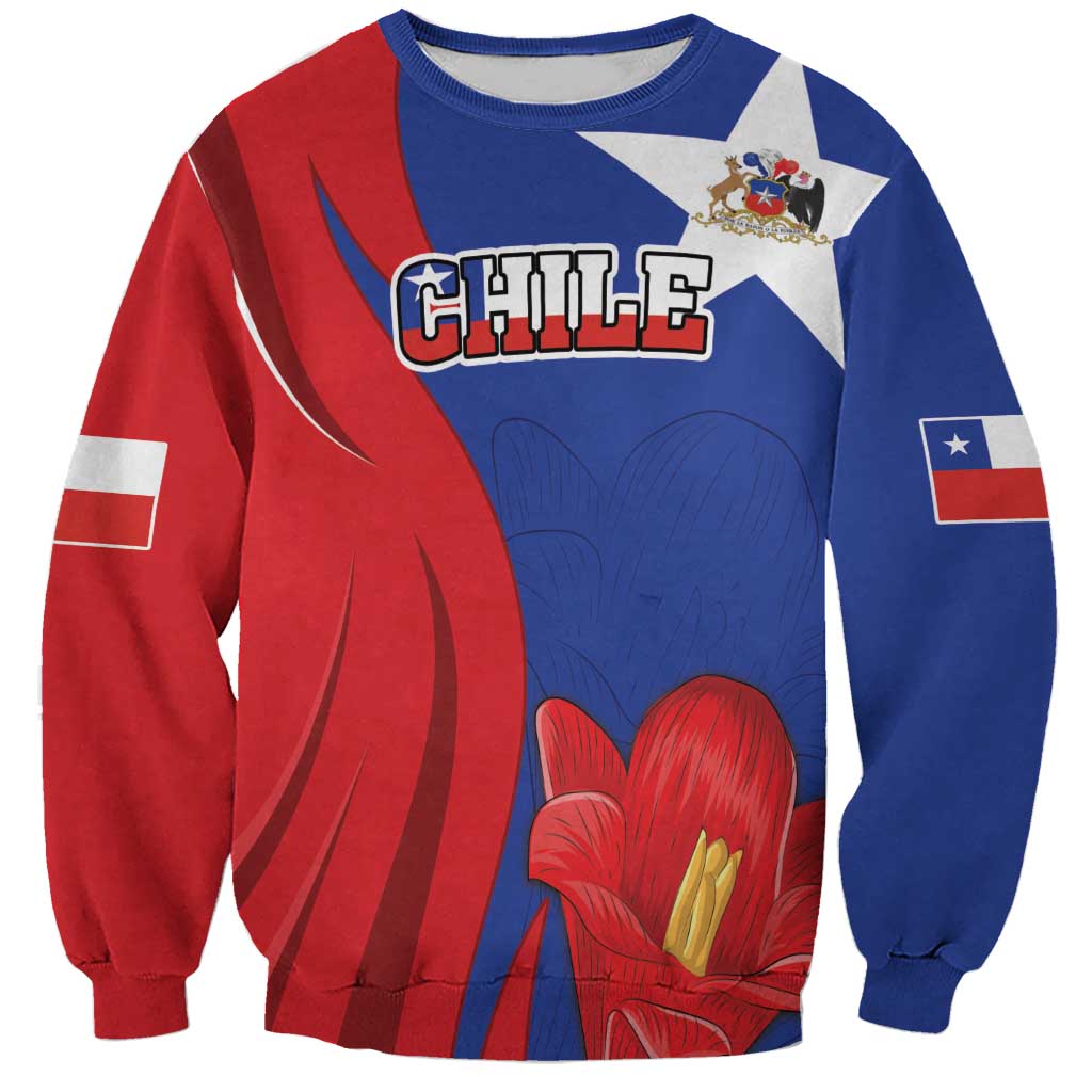Custom Chile Independence Day Sweatshirt Lapageria Flower With Coat Of Arms - Wonder Print Shop