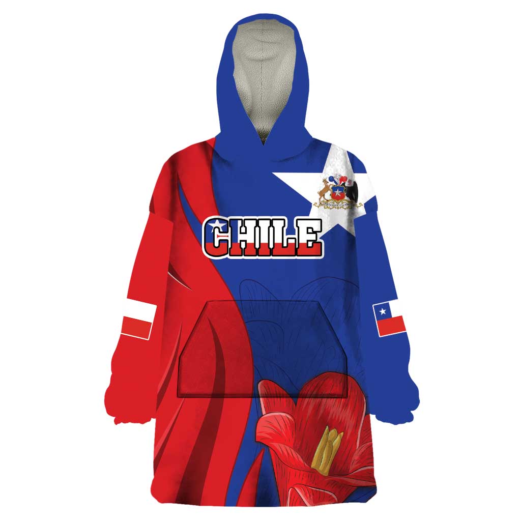 Custom Chile Independence Day Wearable Blanket Hoodie Lapageria Flower With Coat Of Arms - Wonder Print Shop