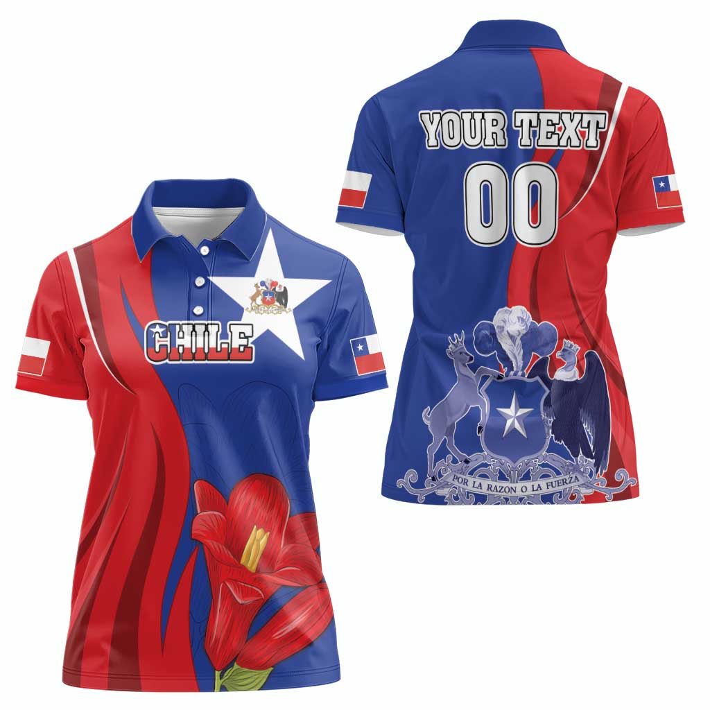 Custom Chile Independence Day Women Polo Shirt Lapageria Flower With Coat Of Arms - Wonder Print Shop