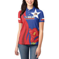 Custom Chile Independence Day Women Polo Shirt Lapageria Flower With Coat Of Arms - Wonder Print Shop
