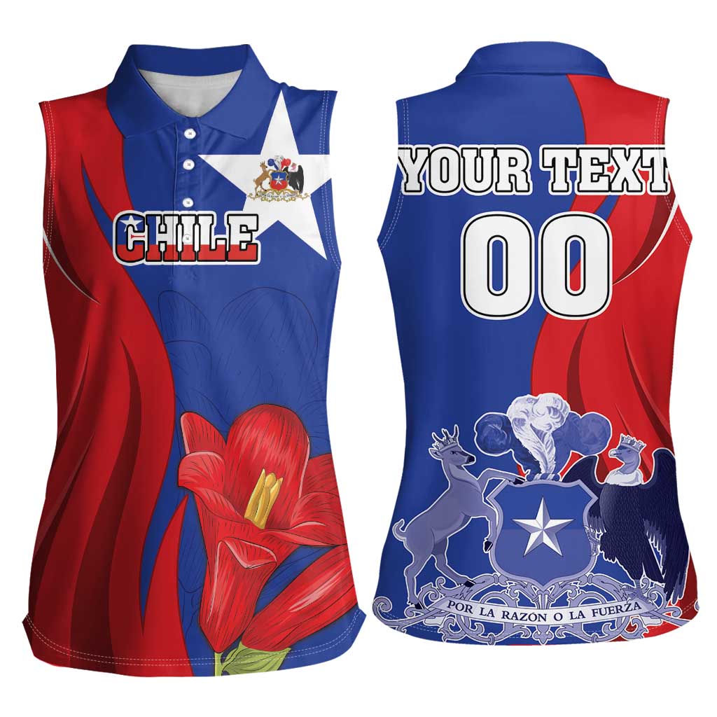 Custom Chile Independence Day Women Sleeveless Polo Shirt Lapageria Flower With Coat Of Arms - Wonder Print Shop