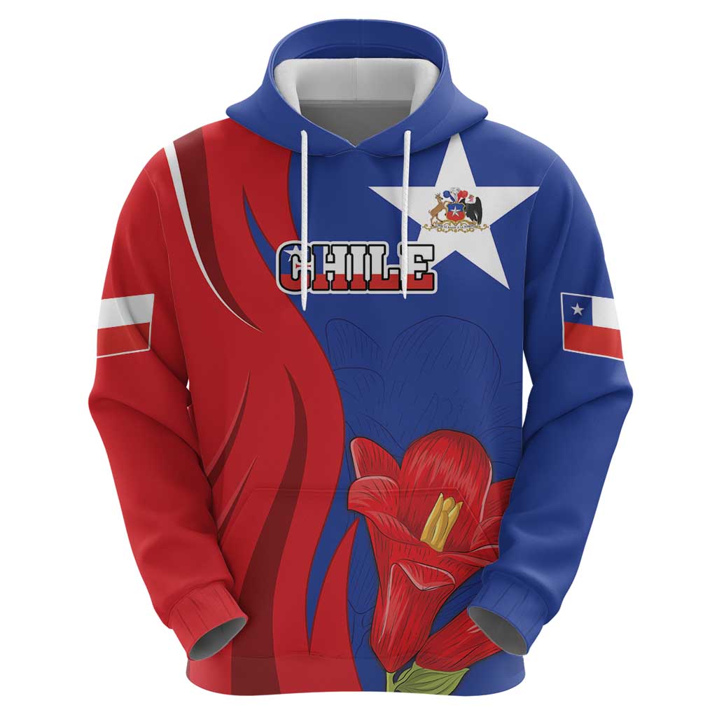 Custom Chile Independence Day Zip Hoodie Lapageria Flower With Coat Of Arms - Wonder Print Shop