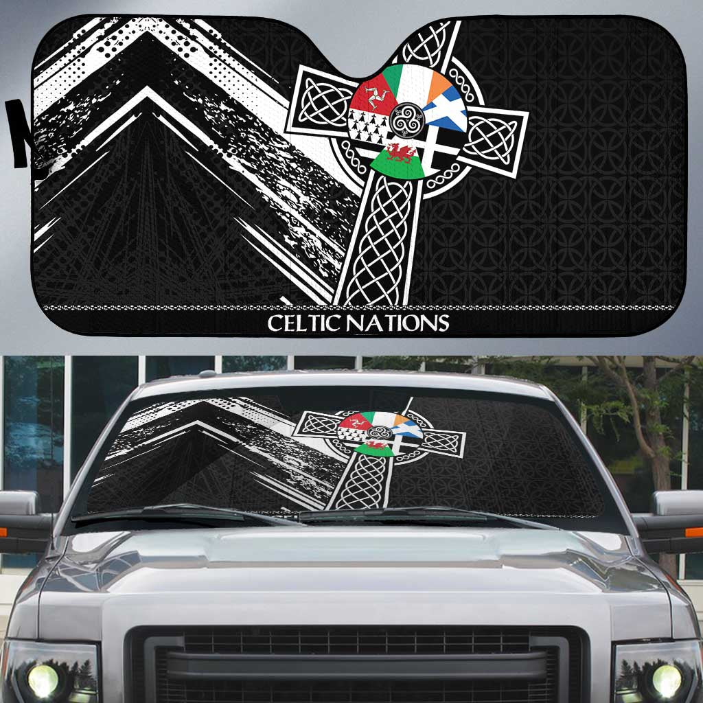 Cross Celtic Nations Auto Sun Shade Six Celtic Countries Grunge Style - Wonder Print Shop