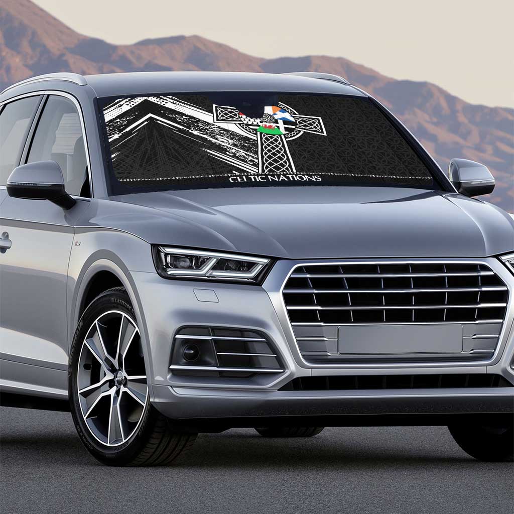 Cross Celtic Nations Auto Sun Shade Six Celtic Countries Grunge Style - Wonder Print Shop