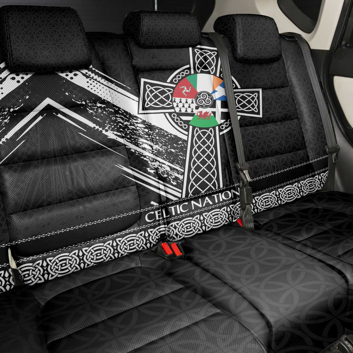 Cross Celtic Nations Back Car Seat Cover Six Celtic Countries Grunge Style - Wonder Print Shop