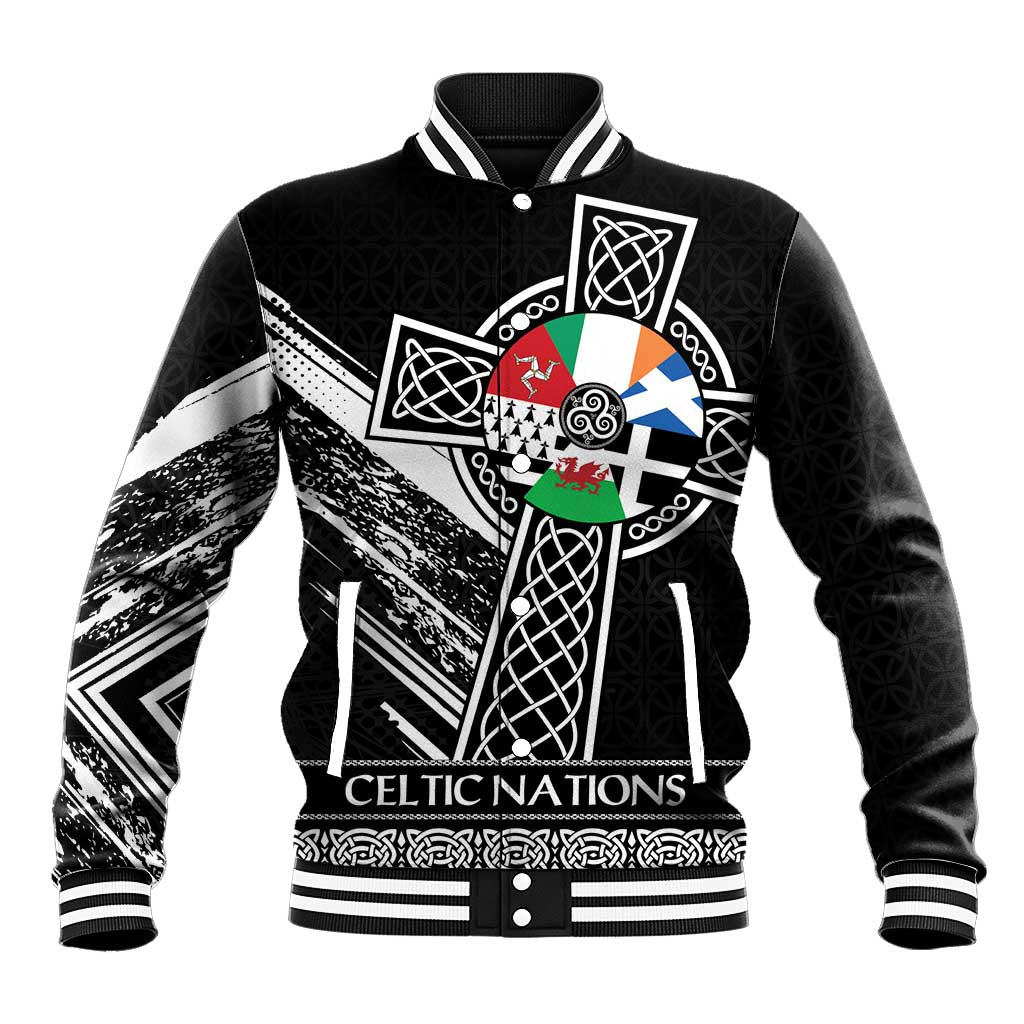 Cross Celtic Nations Baseball Jacket Six Celtic Countries Grunge Style - Wonder Print Shop