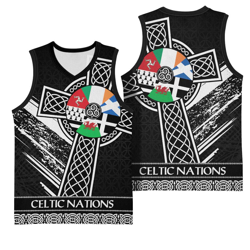 Cross Celtic Nations Basketball Jersey Six Celtic Countries Grunge Style - Wonder Print Shop