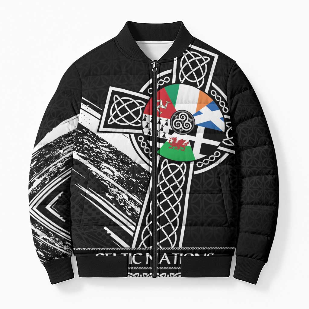 Cross Celtic Nations Bomber Puffer Jacket Six Celtic Countries Grunge Style - Wonder Print Shop