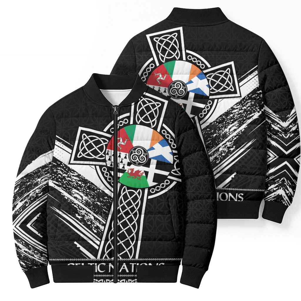 Cross Celtic Nations Bomber Puffer Jacket Six Celtic Countries Grunge Style - Wonder Print Shop