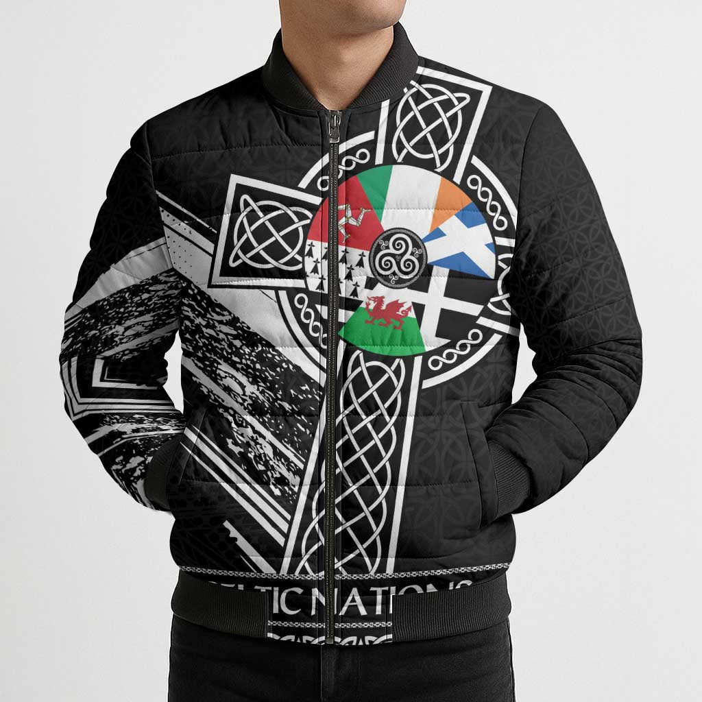 Cross Celtic Nations Bomber Puffer Jacket Six Celtic Countries Grunge Style - Wonder Print Shop