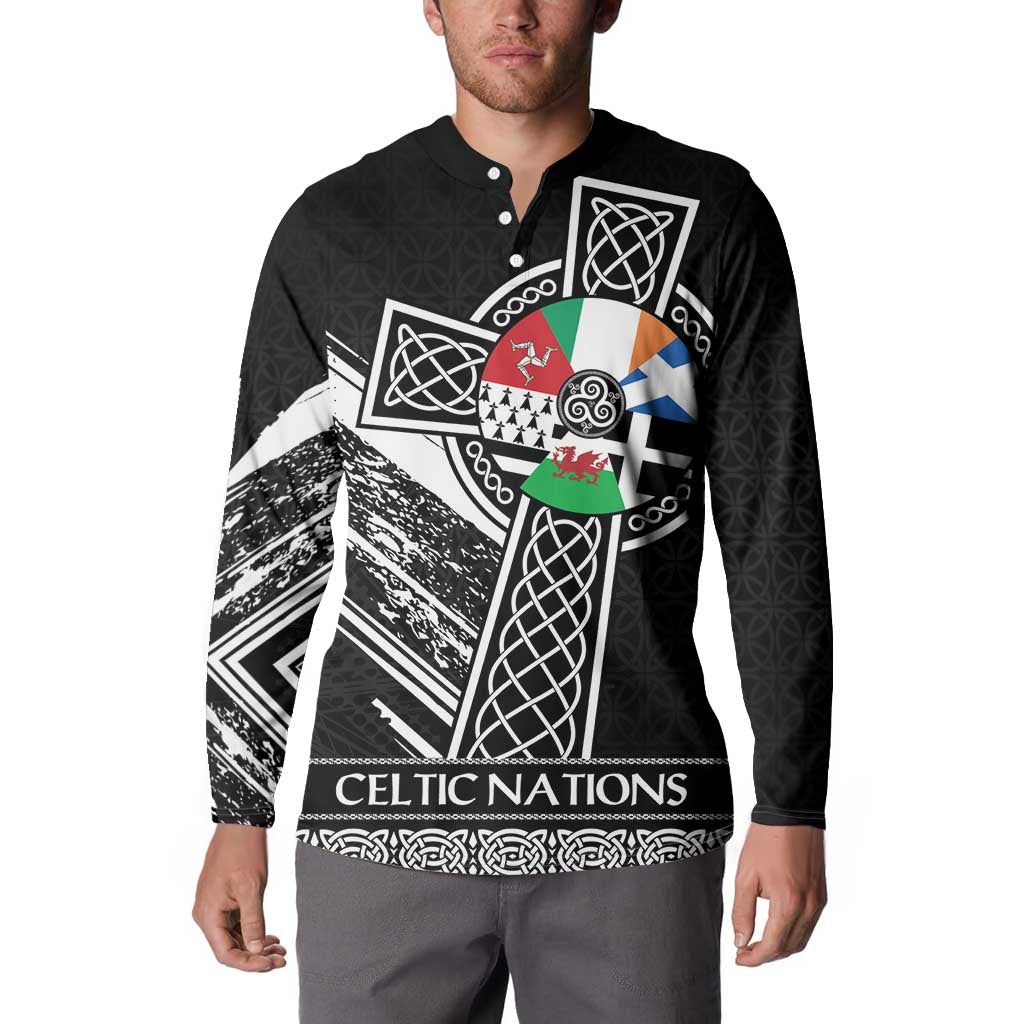 Cross Celtic Nations Button Sweatshirt Six Celtic Countries Grunge Style - Wonder Print Shop