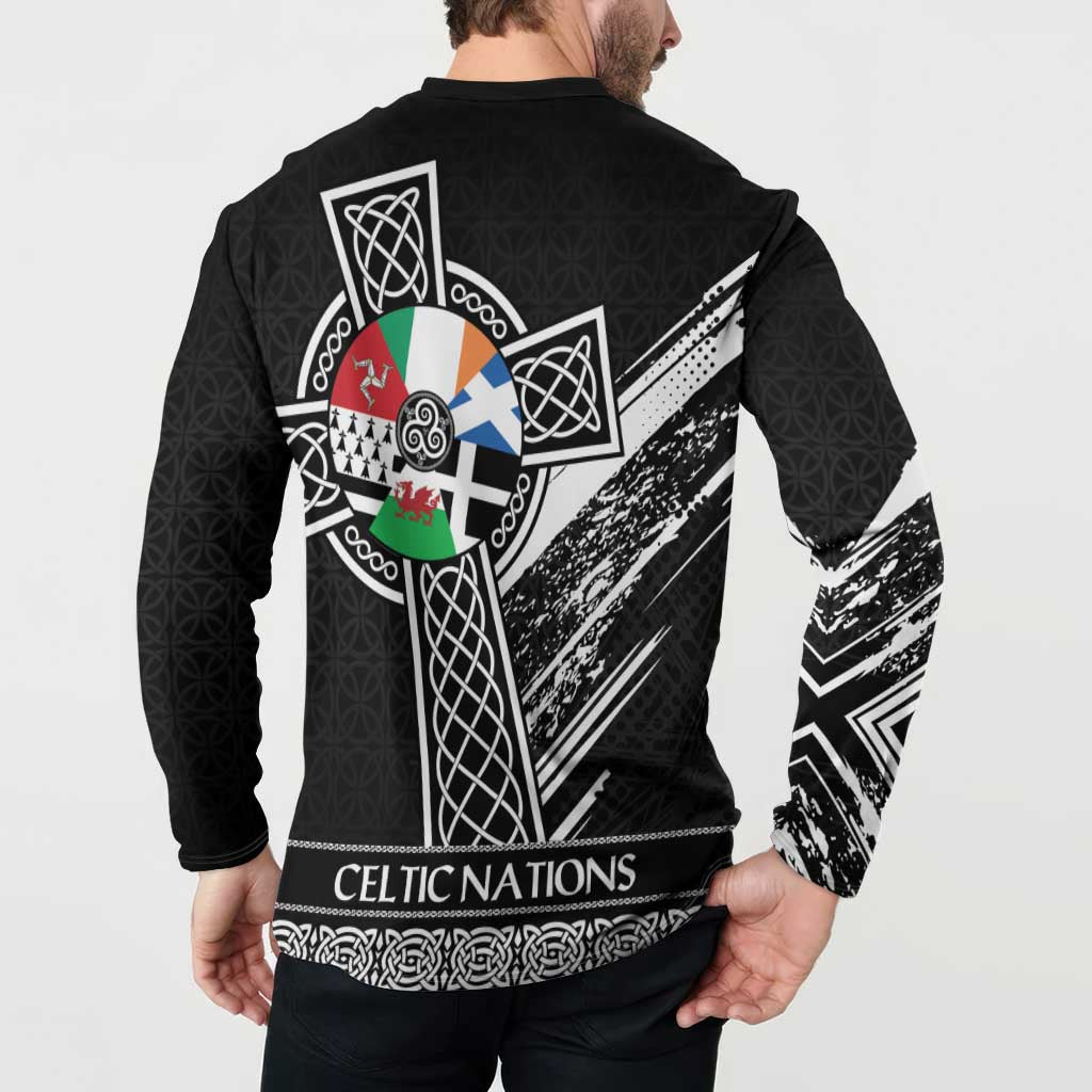 Cross Celtic Nations Button Sweatshirt Six Celtic Countries Grunge Style - Wonder Print Shop