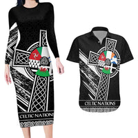 Cross Celtic Nations Couples Matching Long Sleeve Bodycon Dress and Hawaiian Shirt Six Celtic Countries Grunge Style - Wonder Print Shop