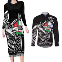 Cross Celtic Nations Couples Matching Long Sleeve Bodycon Dress and Long Sleeve Button Shirt Six Celtic Countries Grunge Style - Wonder Print Shop
