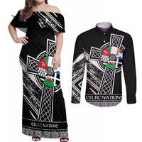 Cross Celtic Nations Couples Matching Off Shoulder Maxi Dress and Long Sleeve Button Shirt Six Celtic Countries Grunge Style - Wonder Print Shop