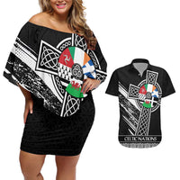Cross Celtic Nations Couples Matching Off Shoulder Short Dress and Hawaiian Shirt Six Celtic Countries Grunge Style - Wonder Print Shop