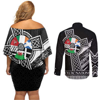 Cross Celtic Nations Couples Matching Off Shoulder Short Dress and Long Sleeve Button Shirt Six Celtic Countries Grunge Style - Wonder Print Shop