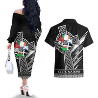 Cross Celtic Nations Couples Matching Off The Shoulder Long Sleeve Dress and Hawaiian Shirt Six Celtic Countries Grunge Style - Wonder Print Shop
