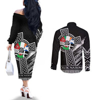 Cross Celtic Nations Couples Matching Off The Shoulder Long Sleeve Dress and Long Sleeve Button Shirt Six Celtic Countries Grunge Style - Wonder Print Shop