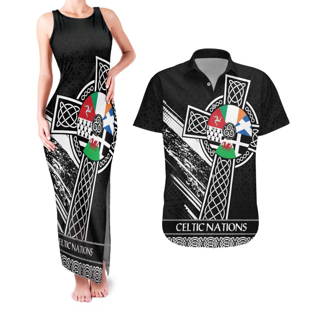 Cross Celtic Nations Couples Matching Tank Maxi Dress and Hawaiian Shirt Six Celtic Countries Grunge Style - Wonder Print Shop