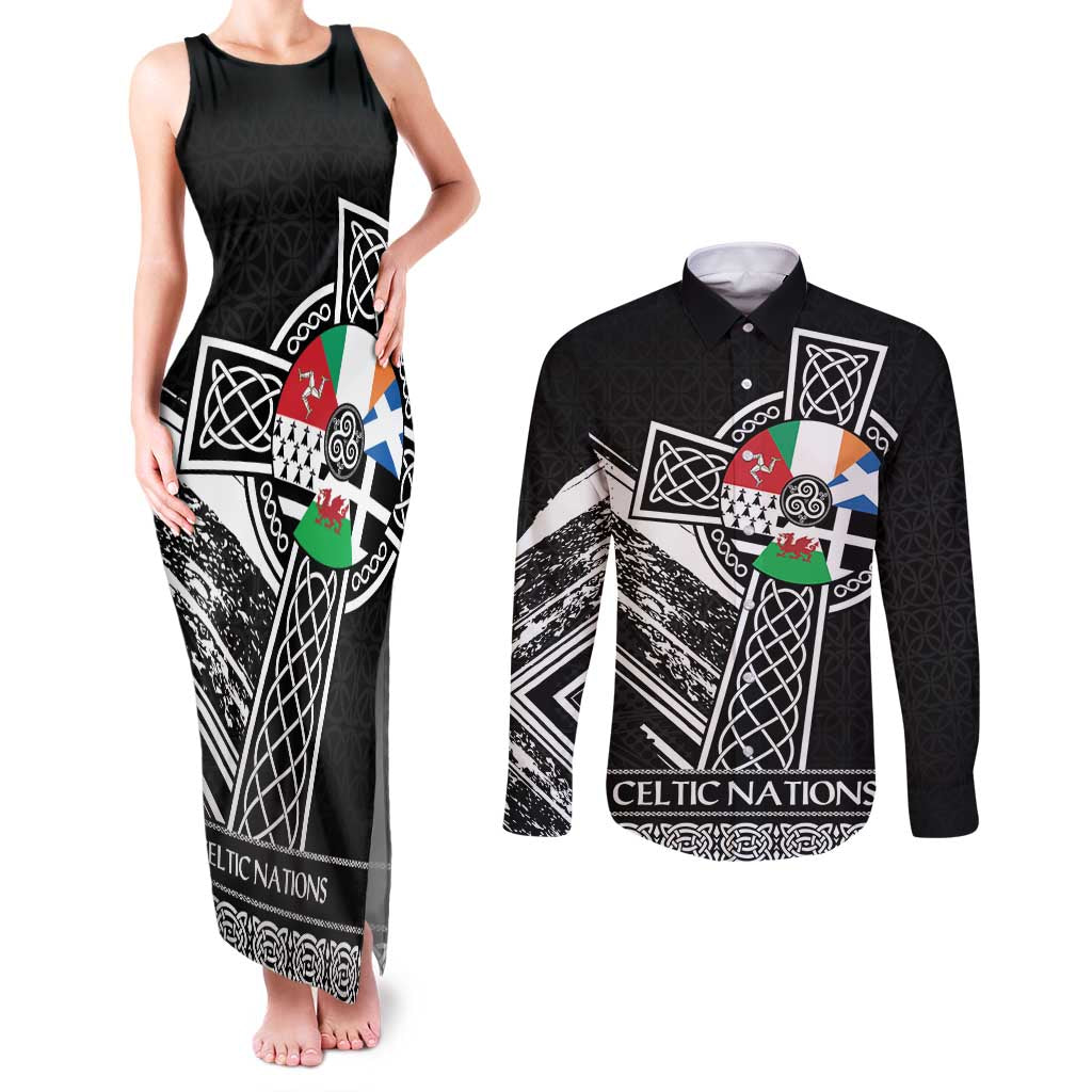 Cross Celtic Nations Couples Matching Tank Maxi Dress and Long Sleeve Button Shirt Six Celtic Countries Grunge Style - Wonder Print Shop