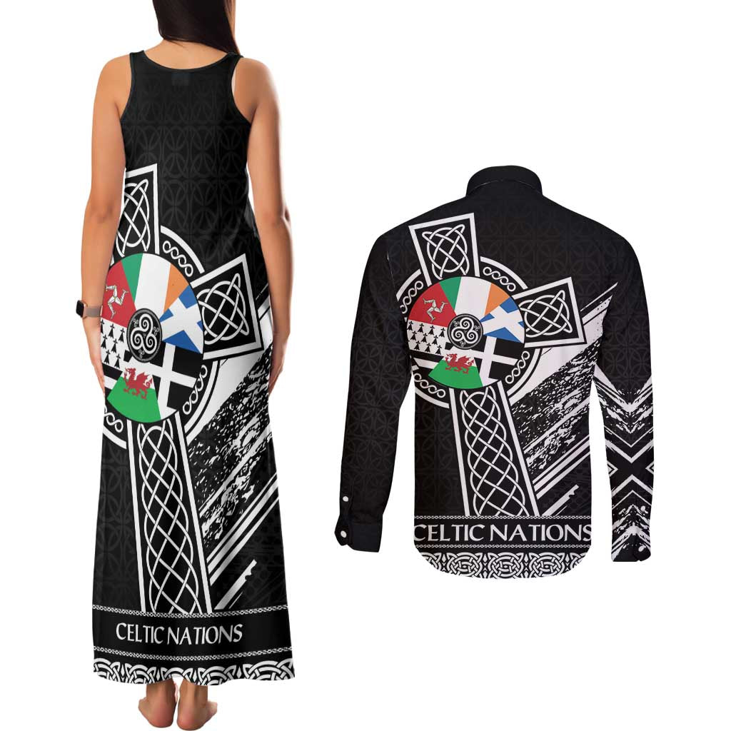 Cross Celtic Nations Couples Matching Tank Maxi Dress and Long Sleeve Button Shirt Six Celtic Countries Grunge Style - Wonder Print Shop
