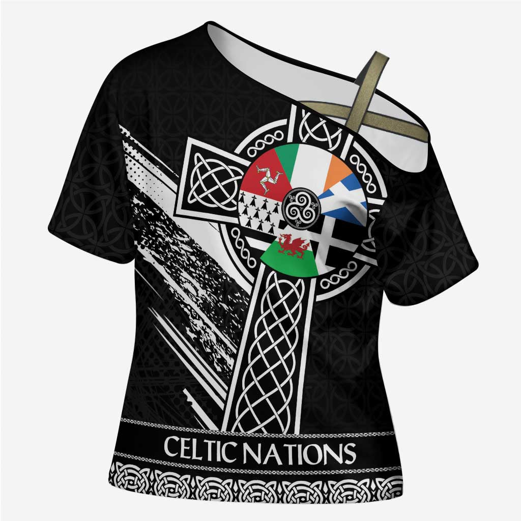 Cross Celtic Nations Cross Shoulder Shirt Six Celtic Countries Grunge Style - Wonder Print Shop