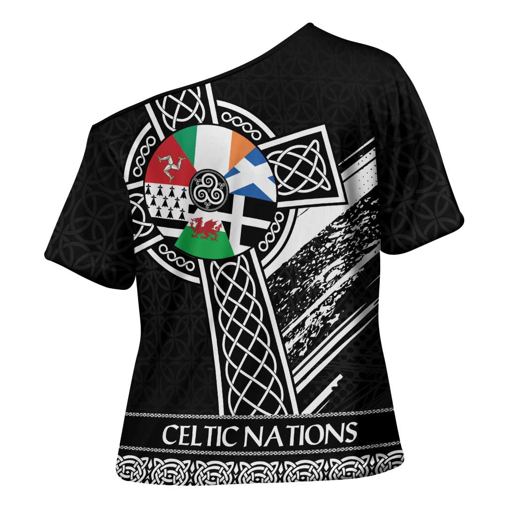 Cross Celtic Nations Cross Shoulder Shirt Six Celtic Countries Grunge Style - Wonder Print Shop