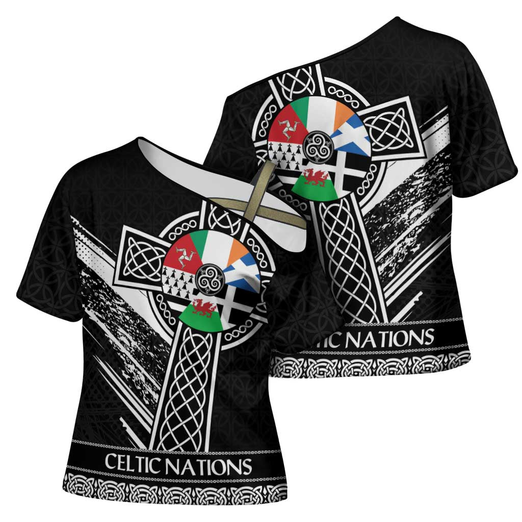 Cross Celtic Nations Cross Shoulder Shirt Six Celtic Countries Grunge Style - Wonder Print Shop