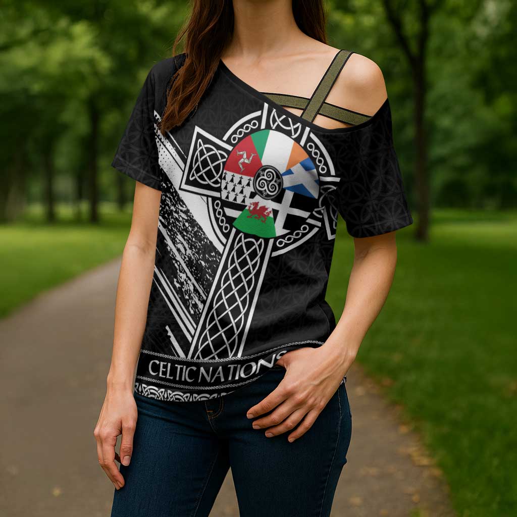Cross Celtic Nations Cross Shoulder Shirt Six Celtic Countries Grunge Style - Wonder Print Shop