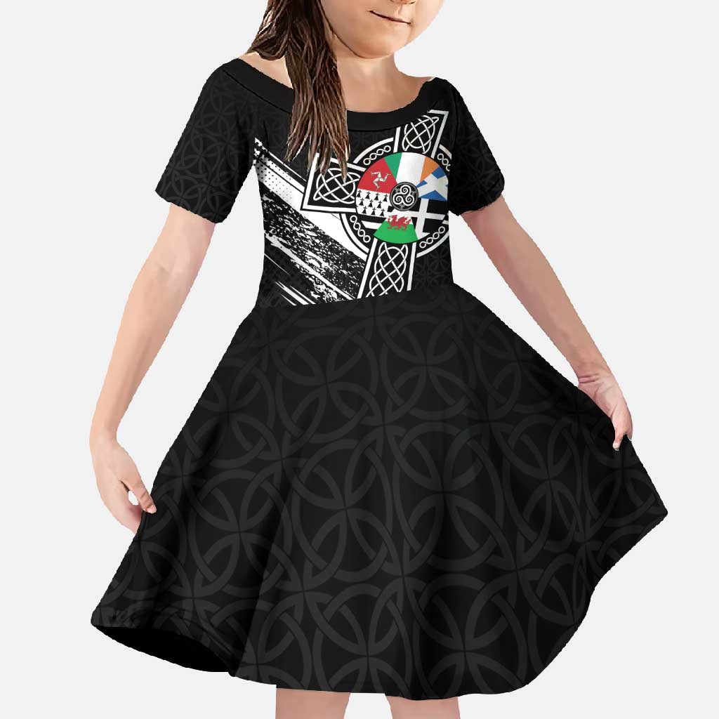 Cross Celtic Nations Family Matching Long Sleeve Bodycon Dress and Hawaiian Shirt Six Celtic Countries Grunge Style - Wonder Print Shop