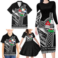 Cross Celtic Nations Family Matching Long Sleeve Bodycon Dress and Hawaiian Shirt Six Celtic Countries Grunge Style - Wonder Print Shop