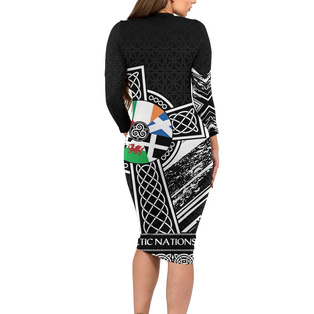 Cross Celtic Nations Family Matching Long Sleeve Bodycon Dress and Hawaiian Shirt Six Celtic Countries Grunge Style - Wonder Print Shop