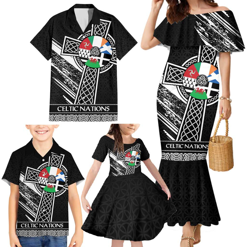 Cross Celtic Nations Family Matching Mermaid Dress and Hawaiian Shirt Six Celtic Countries Grunge Style - Wonder Print Shop
