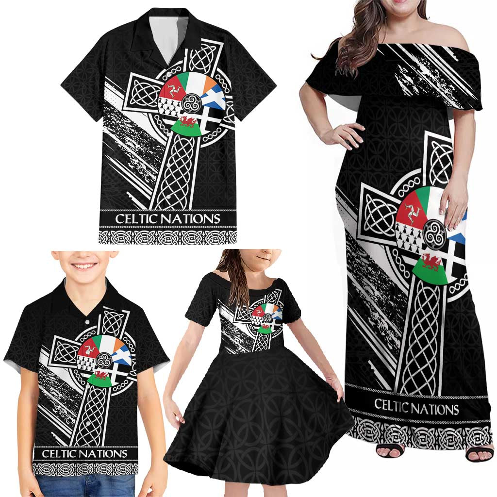 Cross Celtic Nations Family Matching Off Shoulder Maxi Dress and Hawaiian Shirt Six Celtic Countries Grunge Style - Wonder Print Shop