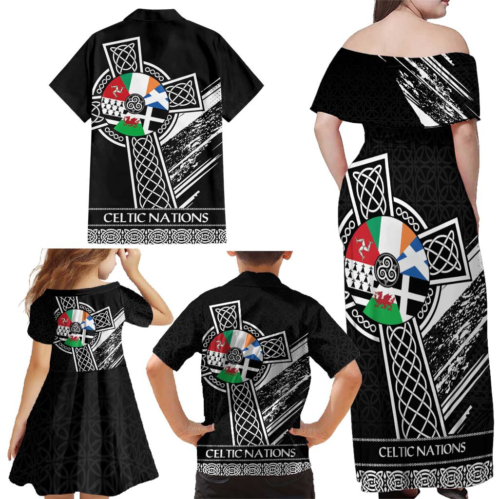 Cross Celtic Nations Family Matching Off Shoulder Maxi Dress and Hawaiian Shirt Six Celtic Countries Grunge Style - Wonder Print Shop