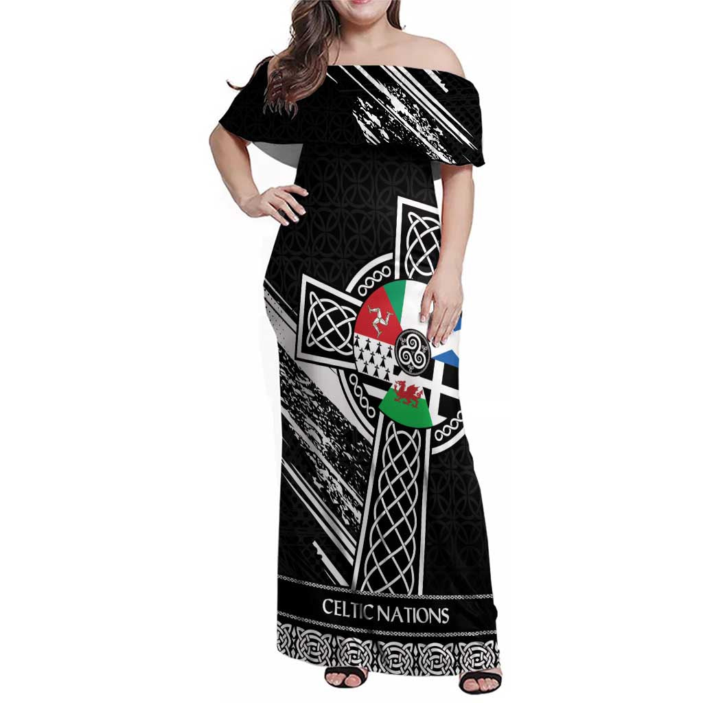 Cross Celtic Nations Family Matching Off Shoulder Maxi Dress and Hawaiian Shirt Six Celtic Countries Grunge Style - Wonder Print Shop