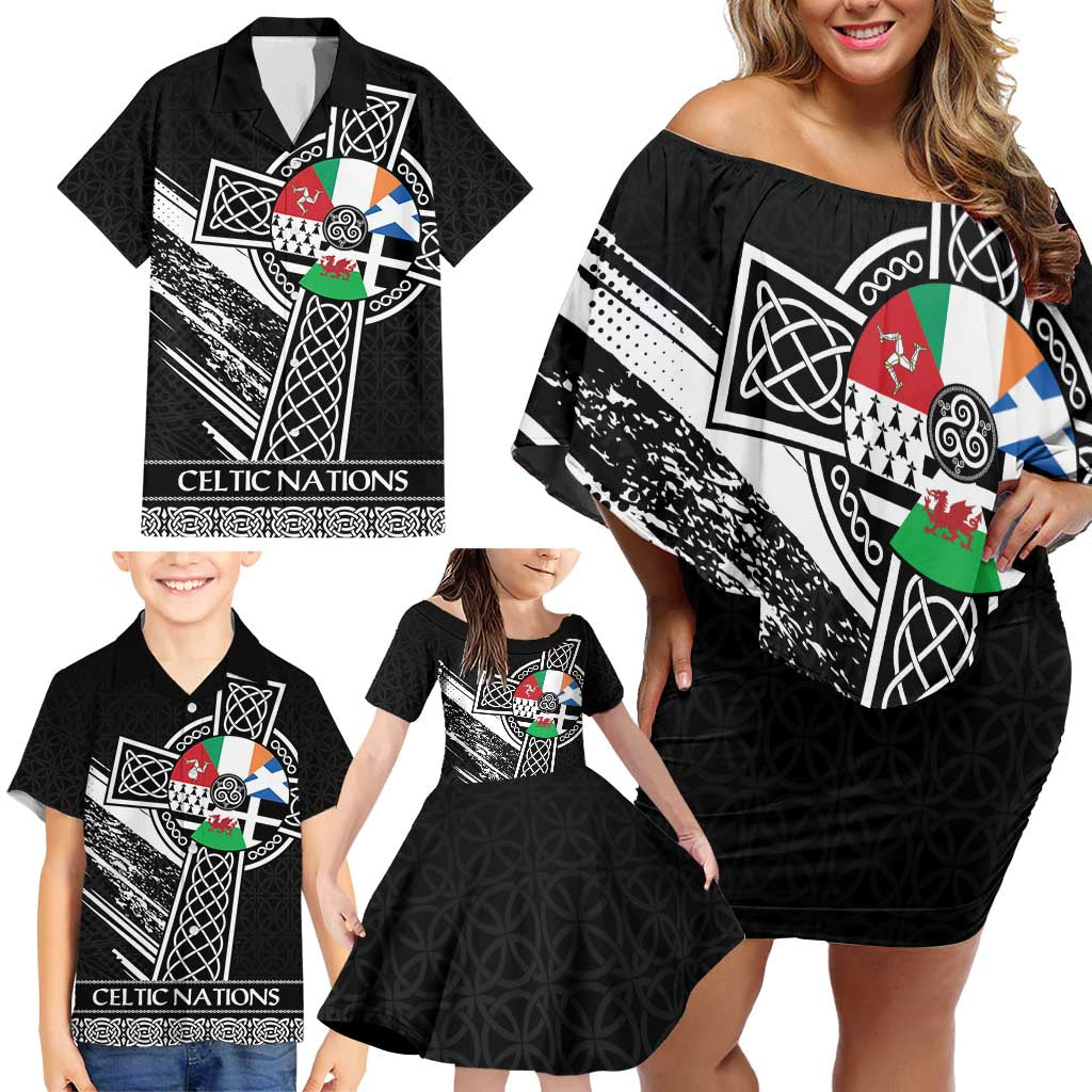 Cross Celtic Nations Family Matching Off Shoulder Short Dress and Hawaiian Shirt Six Celtic Countries Grunge Style - Wonder Print Shop