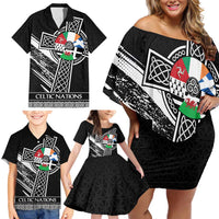 Cross Celtic Nations Family Matching Off Shoulder Short Dress and Hawaiian Shirt Six Celtic Countries Grunge Style - Wonder Print Shop
