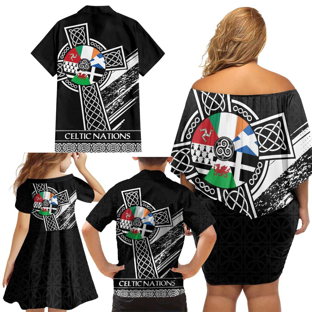 Cross Celtic Nations Family Matching Off Shoulder Short Dress and Hawaiian Shirt Six Celtic Countries Grunge Style - Wonder Print Shop